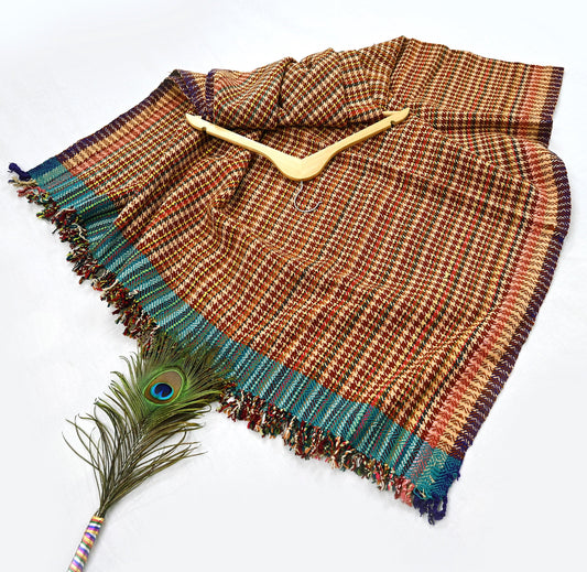 Vintage Multi Woolen Handmade Kullu Shawl Woven work Long Throw Stole Warm Stole Warm Fringes