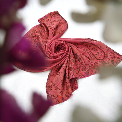 Indian Vintage Red Pure Woolen Shawl Handmade Woven Jamawar Work Long Throw Stole Warm Paisley Design Soft