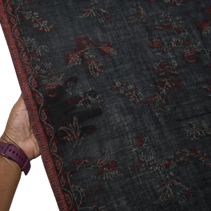 Indian Vintage Black Pure Woolen Shawl Handmade Woven Work Long Throw Stole Warm Abstract Design Soft