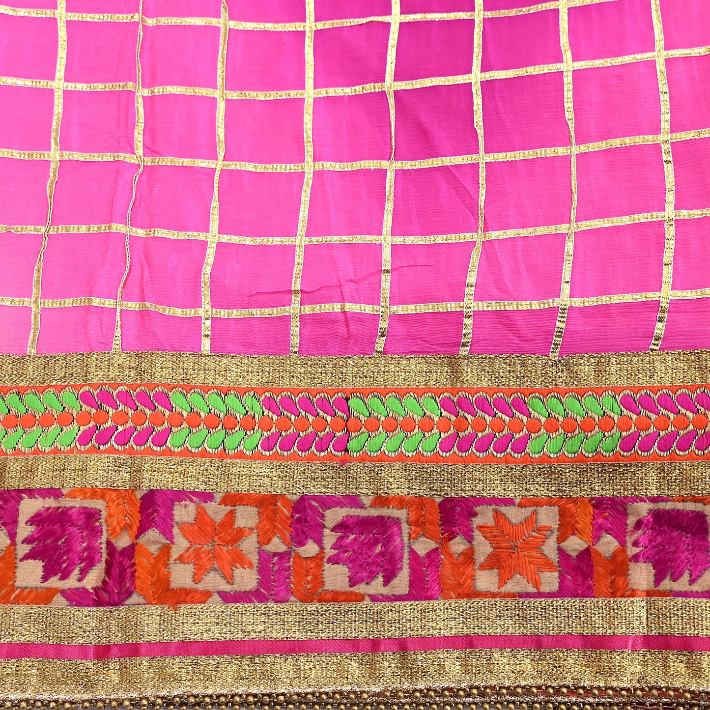 Indian Vintage Peach & Pink Dupatta Pure silk Long Stole Hand Embroidered Scarves Floral Design Stole Veil Wrap Zari gota