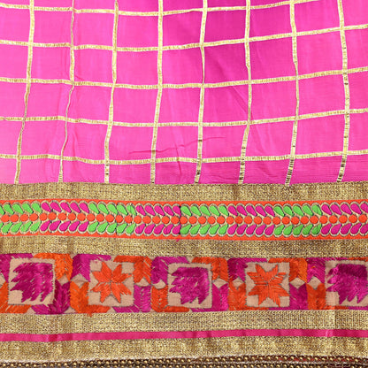 Indian Vintage Peach & Pink Dupatta Pure silk Long Stole Hand Embroidered Scarves Floral Design Stole Veil Wrap Zari gota
