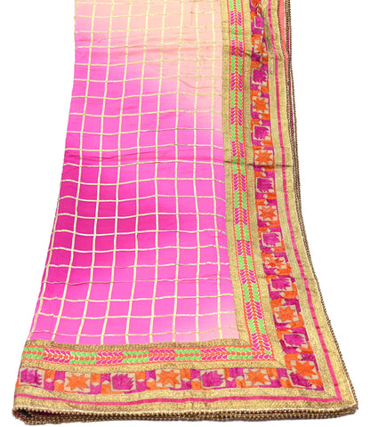 Indian Vintage Peach & Pink Dupatta Pure silk Long Stole Hand Embroidered Scarves Floral Design Stole Veil Wrap Zari gota