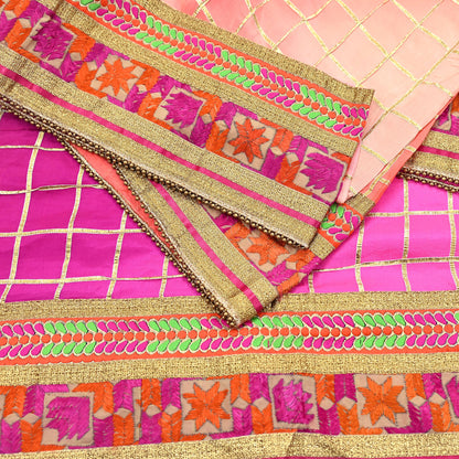 Indian Vintage Peach & Pink Dupatta Pure silk Long Stole Hand Embroidered Scarves Floral Design Stole Veil Wrap Zari gota