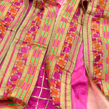 Indian Vintage Peach & Pink Dupatta Pure silk Long Stole Hand Embroidered Scarves Floral Design Stole Veil Wrap Zari gota