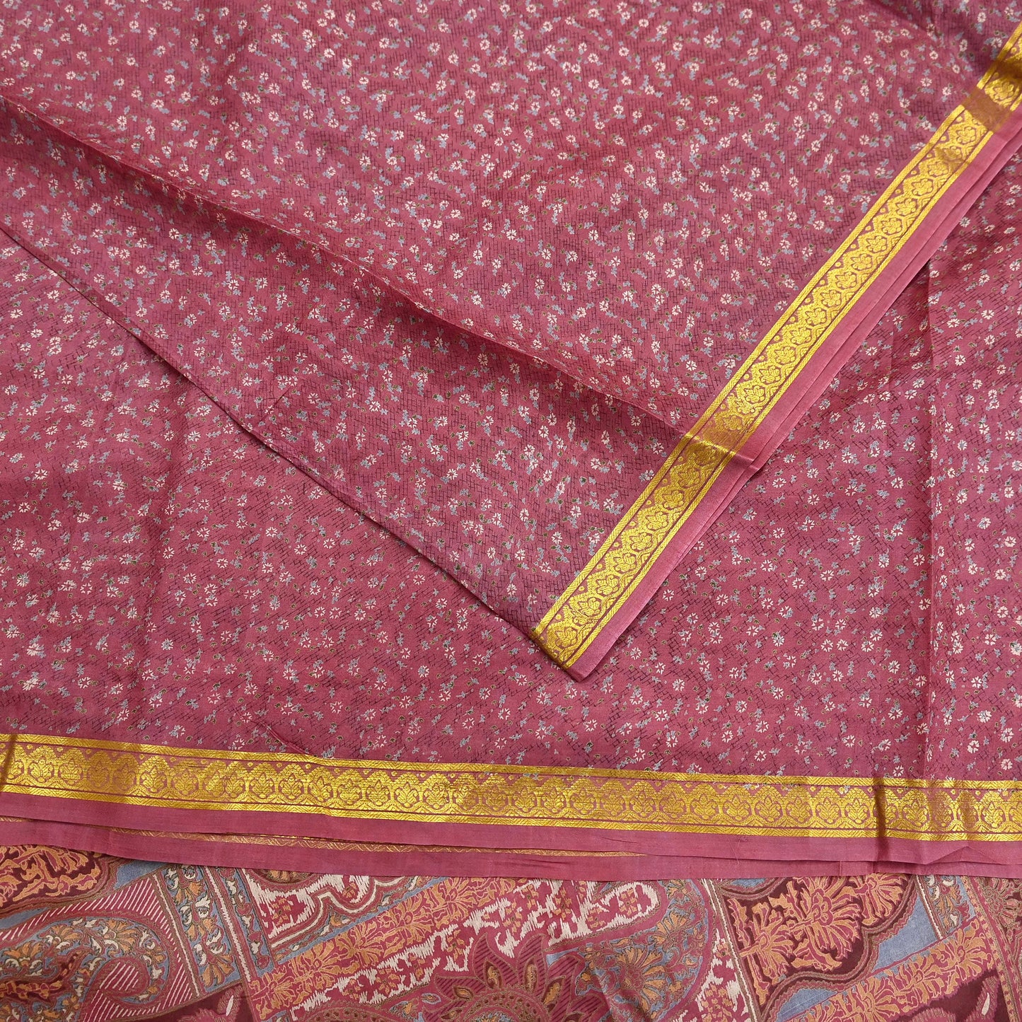 Vintage Pink Pure Silk Saree Indian Printed Silk Fabric 6 Yards Boho Craft Material for Sewing, Quilting, Dressmaking, Upcycling