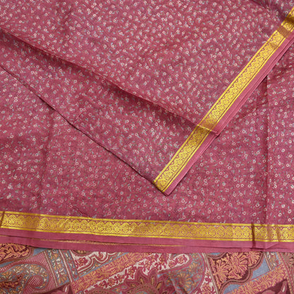 Vintage Pink Pure Silk Saree Indian Printed Silk Fabric 6 Yards Boho Craft Material for Sewing, Quilting, Dressmaking, Upcycling