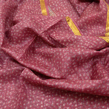 Vintage Pink Pure Silk Saree Indian Printed Silk Fabric 6 Yards Boho Craft Material for Sewing, Quilting, Dressmaking, Upcycling