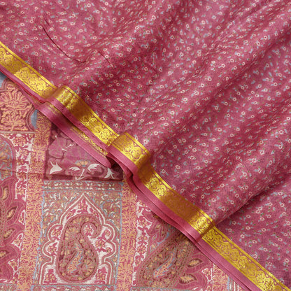 Vintage Pink Pure Silk Saree Indian Printed Silk Fabric 6 Yards Boho Craft Material for Sewing, Quilting, Dressmaking, Upcycling