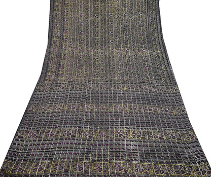 Indian Vintage Black Pure Silk Saree Fabric Floral Print Craft Silk Upcycled Sewing Material Quilting, Dressmaking, Boho Textile 5 Yards