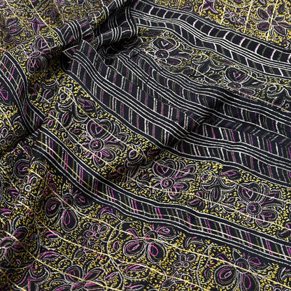 Indian Vintage Black Pure Silk Saree Fabric Floral Print Craft Silk Upcycled Sewing Material Quilting, Dressmaking, Boho Textile 5 Yards
