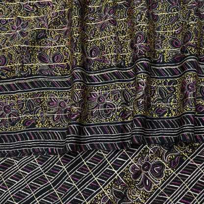 Indian Vintage Black Pure Silk Saree Fabric Floral Print Craft Silk Upcycled Sewing Material Quilting, Dressmaking, Boho Textile 5 Yards