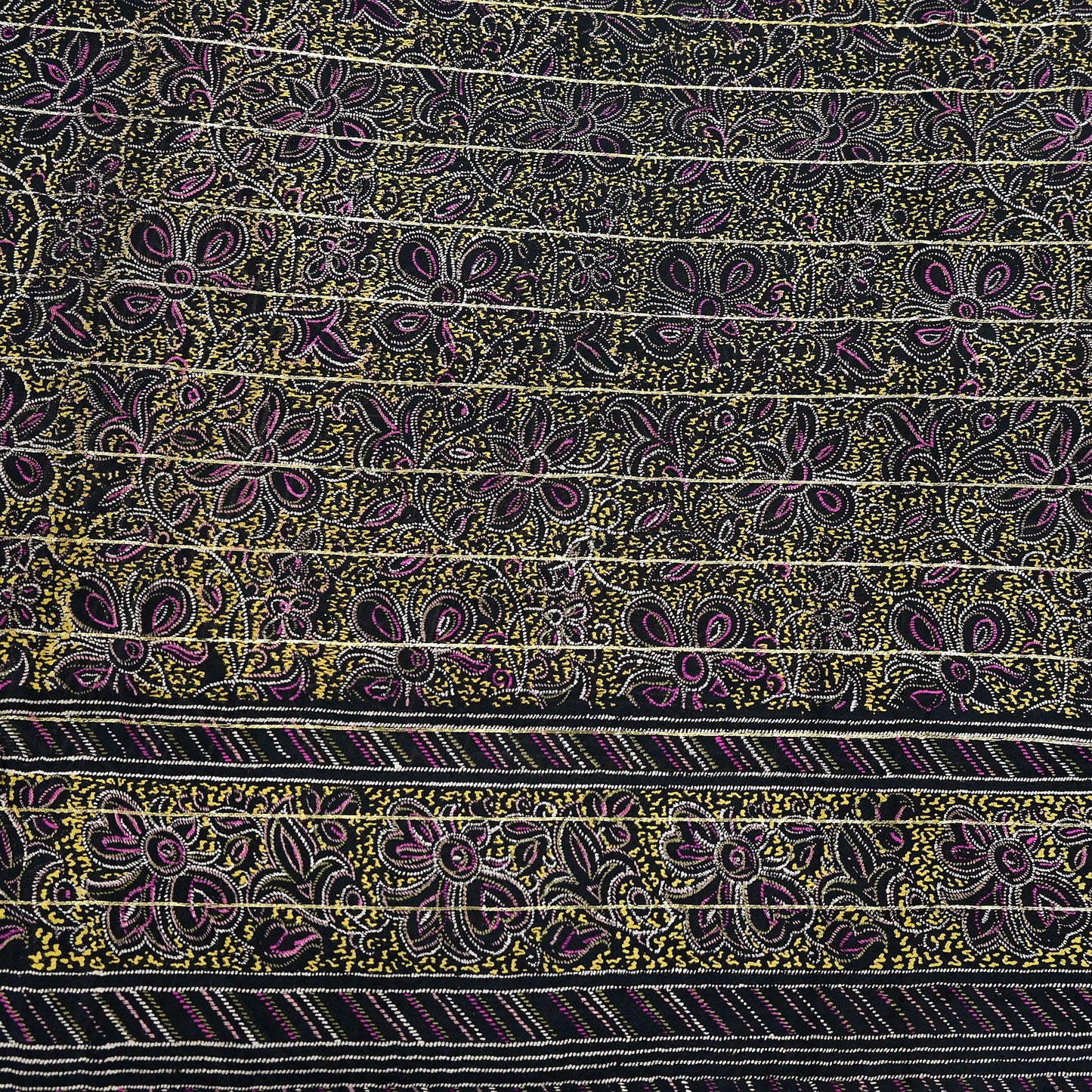 Indian Vintage Black Pure Silk Saree Fabric Floral Print Craft Silk Upcycled Sewing Material Quilting, Dressmaking, Boho Textile 5 Yards