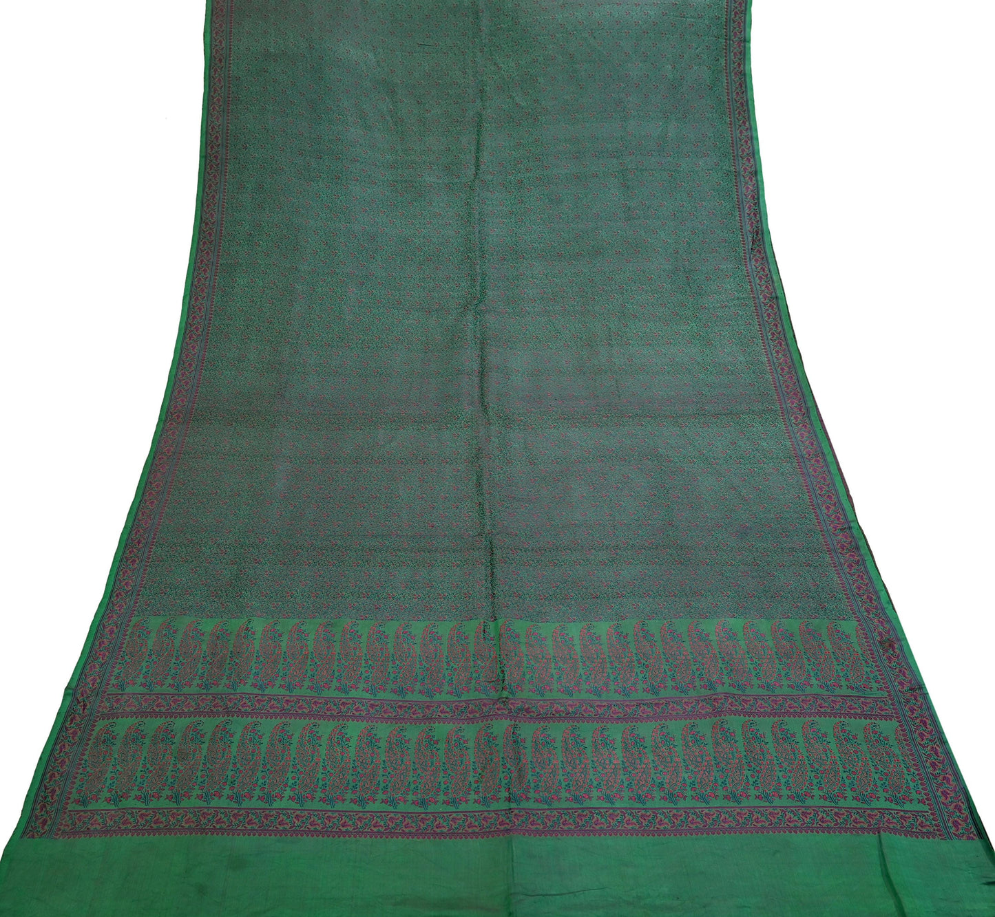 Vintage Green Banarasi Silk Saree Pure Satin Silk Handwoven Tanchoi Fabric with Paisley Weave 5 Yard Dressmaking Craft Material