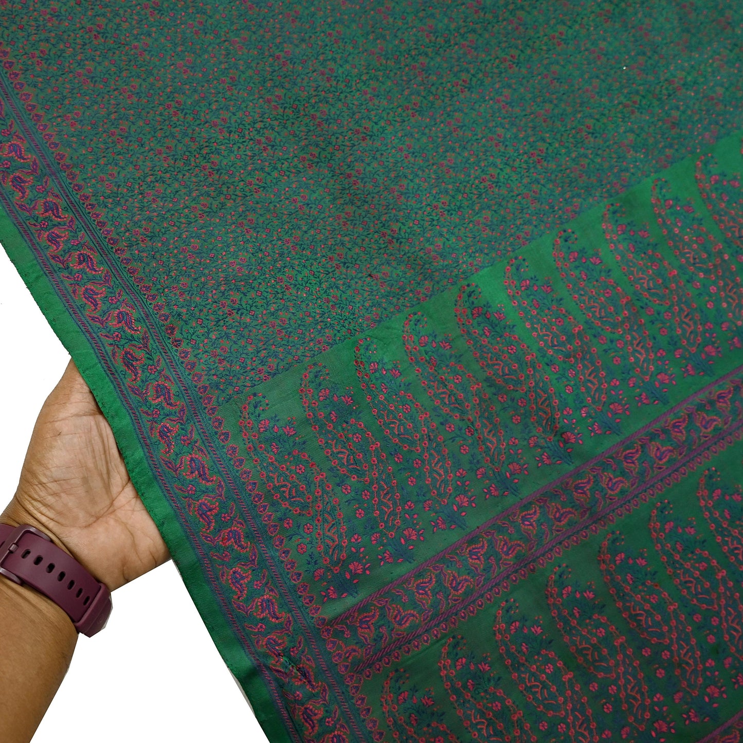 Vintage Green Banarasi Silk Saree Pure Satin Silk Handwoven Tanchoi Fabric with Paisley Weave 5 Yard Dressmaking Craft Material