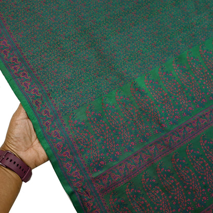 Vintage Green Banarasi Silk Saree Pure Satin Silk Handwoven Tanchoi Fabric with Paisley Weave 5 Yard Dressmaking Craft Material