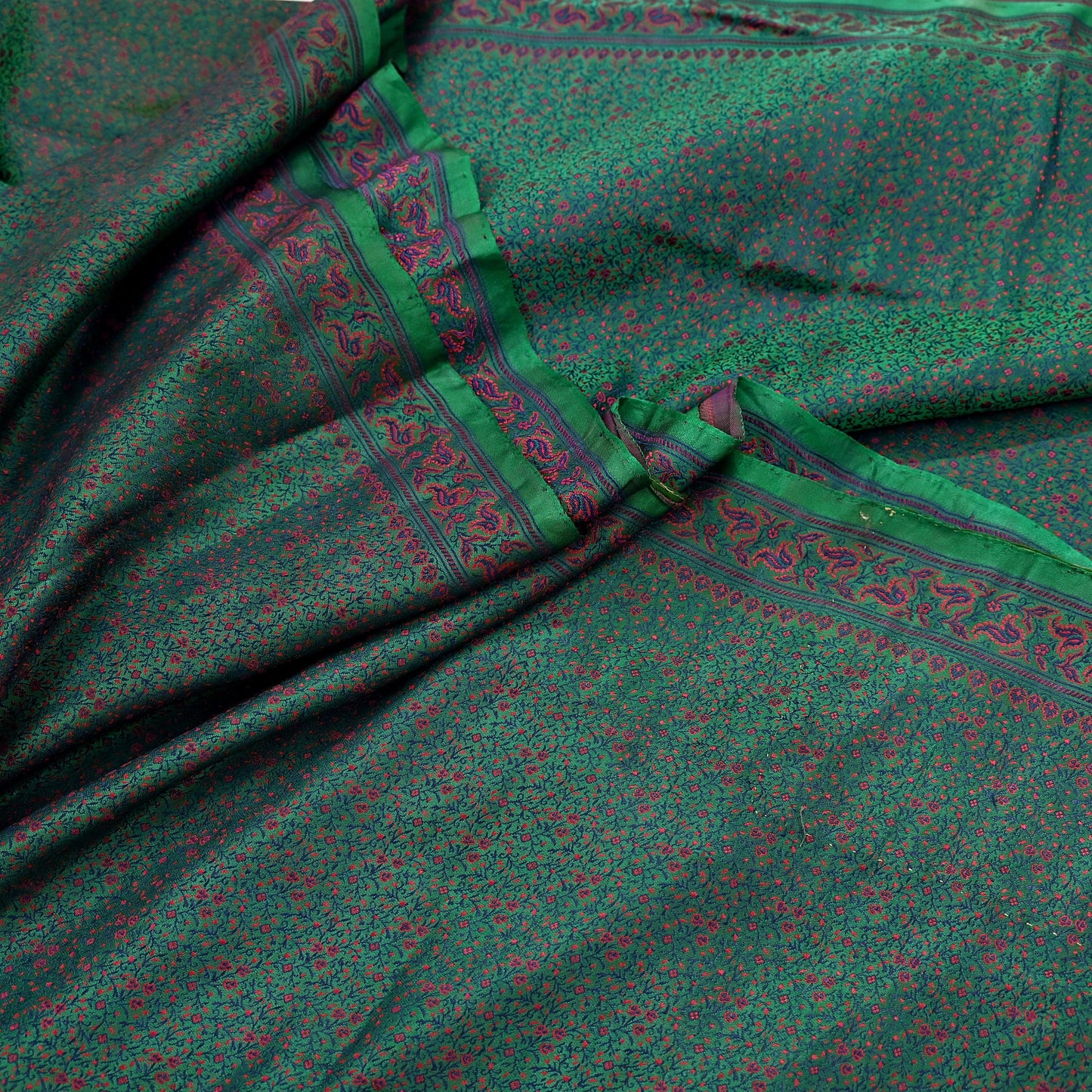 Vintage Green Banarasi Silk Saree Pure Satin Silk Handwoven Tanchoi Fabric with Paisley Weave 5 Yard Dressmaking Craft Material