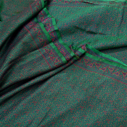 Vintage Green Banarasi Silk Saree Pure Satin Silk Handwoven Tanchoi Fabric with Paisley Weave 5 Yard Dressmaking Craft Material