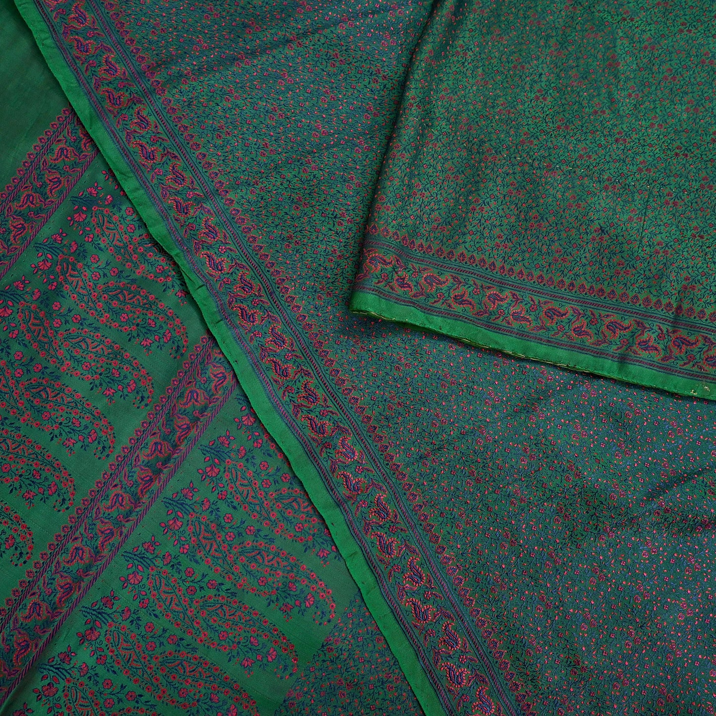 Vintage Green Banarasi Silk Saree Pure Satin Silk Handwoven Tanchoi Fabric with Paisley Weave 5 Yard Dressmaking Craft Material