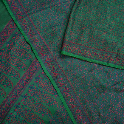 Vintage Green Banarasi Silk Saree Pure Satin Silk Handwoven Tanchoi Fabric with Paisley Weave 5 Yard Dressmaking Craft Material