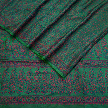 Vintage Green Banarasi Silk Saree Pure Satin Silk Handwoven Tanchoi Fabric with Paisley Weave 5 Yard Dressmaking Craft Material