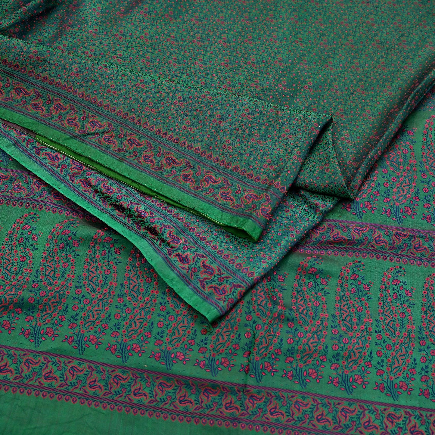 Vintage Green Banarasi Silk Saree Pure Satin Silk Handwoven Tanchoi Fabric with Paisley Weave 5 Yard Dressmaking Craft Material