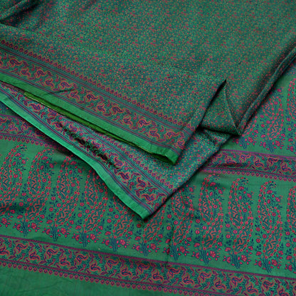 Vintage Green Banarasi Silk Saree Pure Satin Silk Handwoven Tanchoi Fabric with Paisley Weave 5 Yard Dressmaking Craft Material