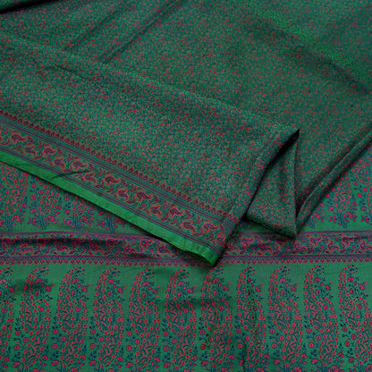 Vintage Green Banarasi Silk Saree Pure Satin Silk Handwoven Tanchoi Fabric with Paisley Weave 5 Yard Dressmaking Craft Material