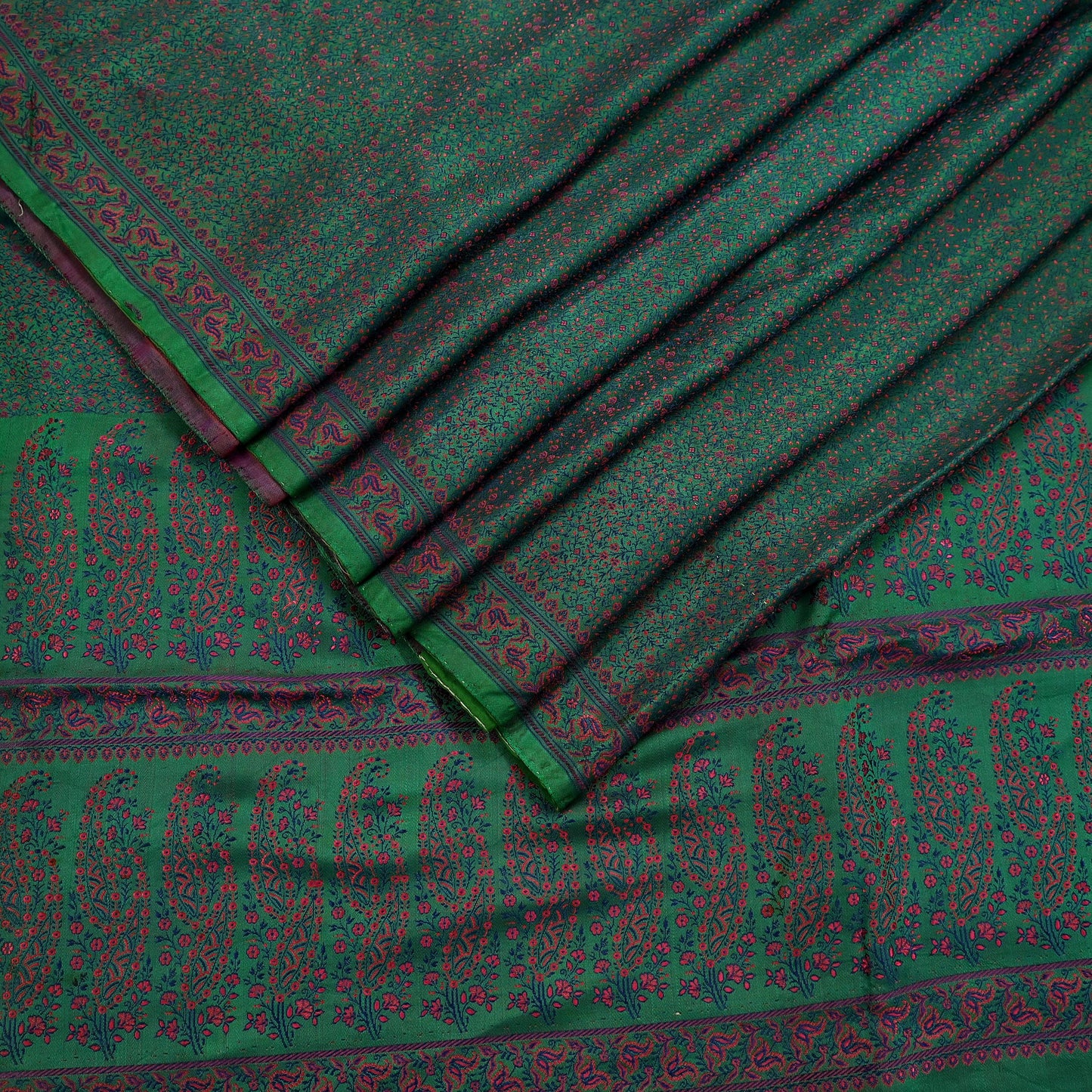 Vintage Green Banarasi Silk Saree Pure Satin Silk Handwoven Tanchoi Fabric with Paisley Weave 5 Yard Dressmaking Craft Material