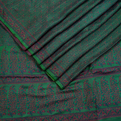 Vintage Green Banarasi Silk Saree Pure Satin Silk Handwoven Tanchoi Fabric with Paisley Weave 5 Yard Dressmaking Craft Material