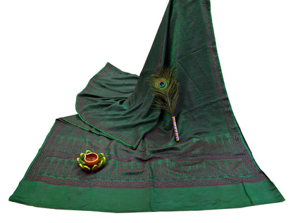 Vintage Green Banarasi Silk Saree Pure Satin Silk Handwoven Tanchoi Fabric with Paisley Weave 5 Yard Dressmaking Craft Material