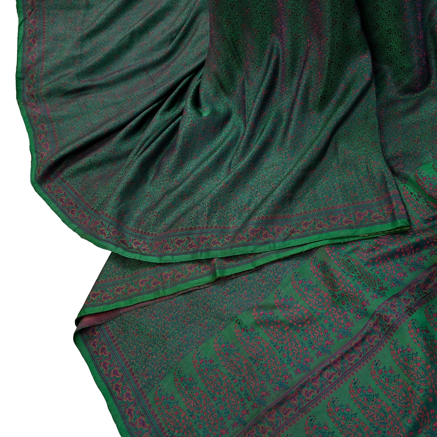 Vintage Green Banarasi Silk Saree Pure Satin Silk Handwoven Tanchoi Fabric with Paisley Weave 5 Yard Dressmaking Craft Material