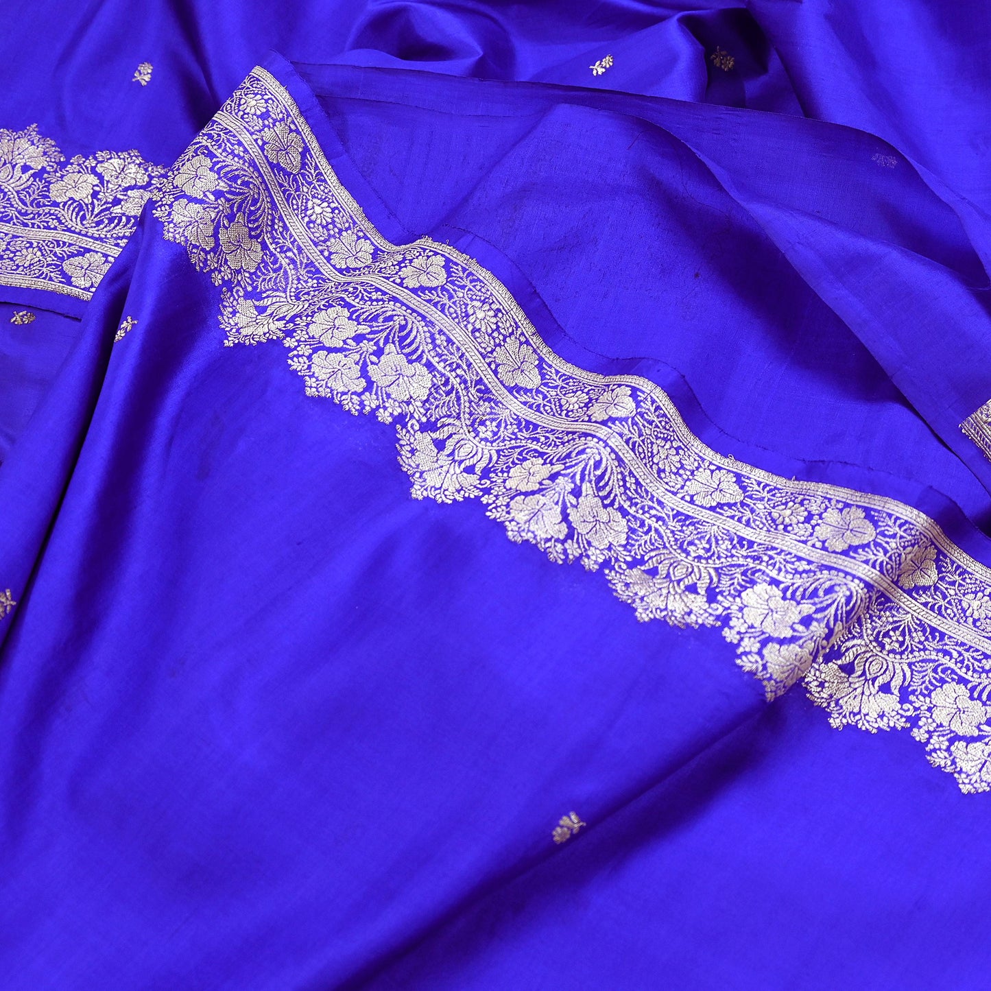 Vintage Royal Blue Banarasi Silk Saree Pure Satin Silk Brocade Fabric with Gold Zari 6 Yard Indian Wedding Craft Material