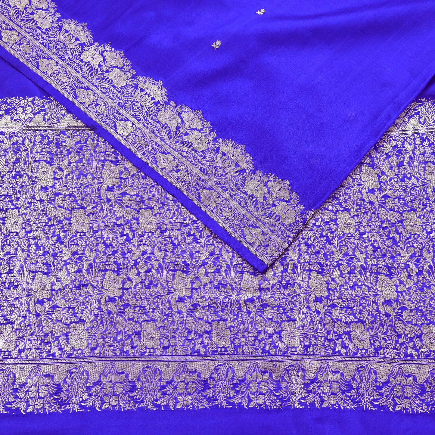 Vintage Royal Blue Banarasi Silk Saree Pure Satin Silk Brocade Fabric with Gold Zari 6 Yard Indian Wedding Craft Material