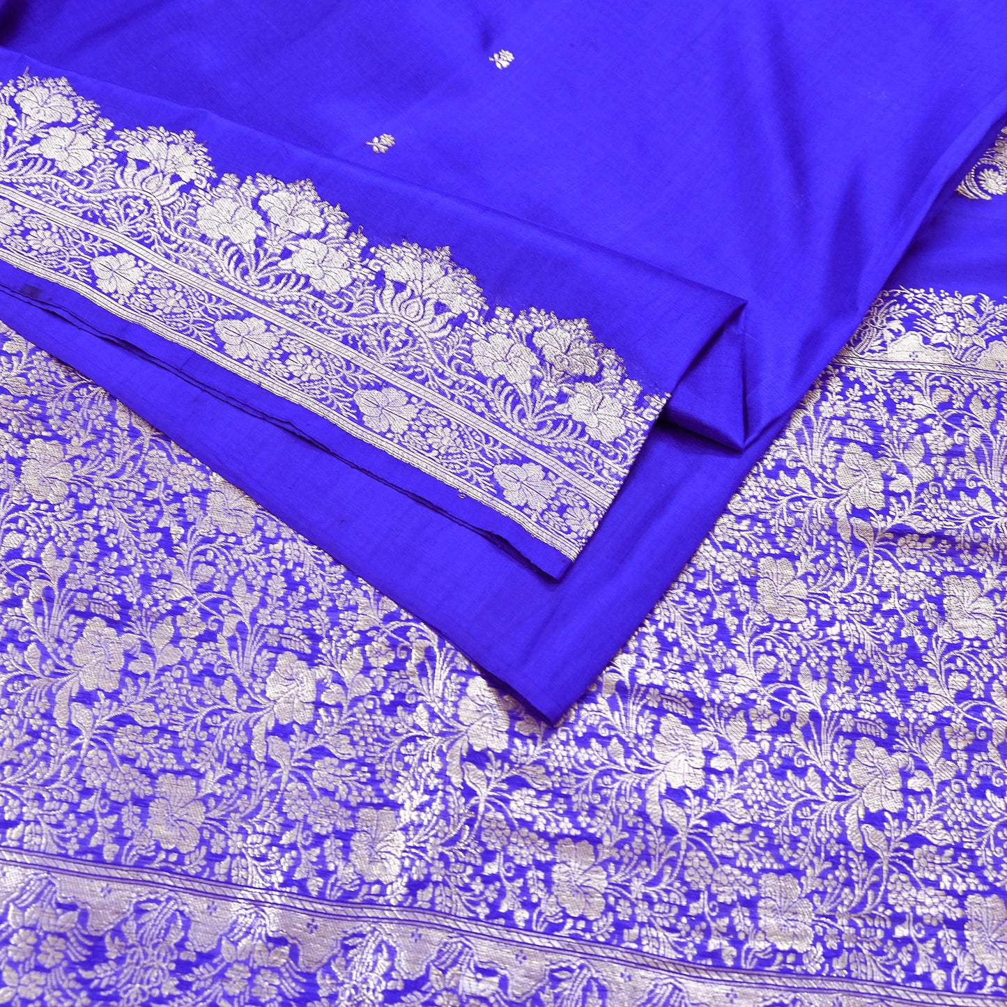 Vintage Royal Blue Banarasi Silk Saree Pure Satin Silk Brocade Fabric with Gold Zari 6 Yard Indian Wedding Craft Material