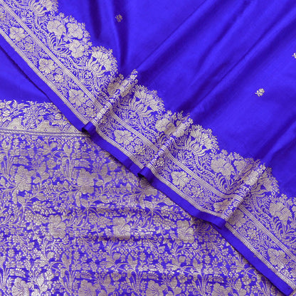 Vintage Royal Blue Banarasi Silk Saree Pure Satin Silk Brocade Fabric with Gold Zari 6 Yard Indian Wedding Craft Material