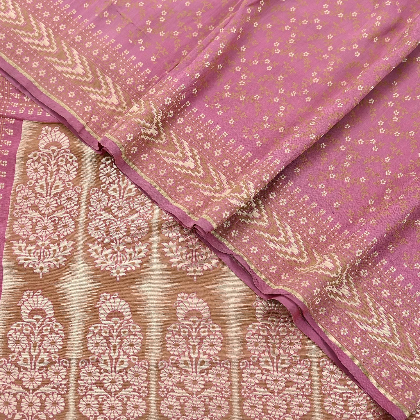 Vintage Pink Banarasi Silk Saree Pure Handwoven Brocade Zari Fabric 5Yd Indian Wedding Craft Material Upcycle Sewing Textile