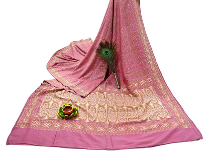 Vintage Pink Banarasi Silk Saree Pure Handwoven Brocade Zari Fabric 5Yd Indian Wedding Craft Material Upcycle Sewing Textile