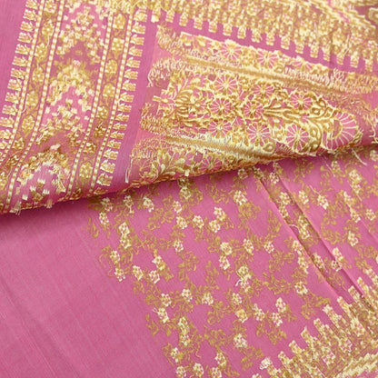 Vintage Pink Banarasi Silk Saree Pure Handwoven Brocade Zari Fabric 5Yd Indian Wedding Craft Material Upcycle Sewing Textile