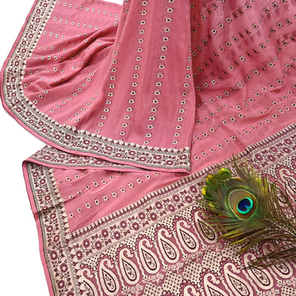 Indian Vintage Sari Pink Heavy Pure Silk Woven Banarasi Sarees 5yd Golden Zari Dress Making Craft Fabric Crafting Quilting Upcycle