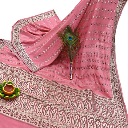 Indian Vintage Sari Pink Heavy Pure Silk Woven Banarasi Sarees 5yd Golden Zari Dress Making Craft Fabric Crafting Quilting Upcycle