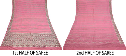 Indian Vintage Sari Pink Heavy Pure Silk Woven Banarasi Sarees 5yd Golden Zari Dress Making Craft Fabric Crafting Quilting Upcycle