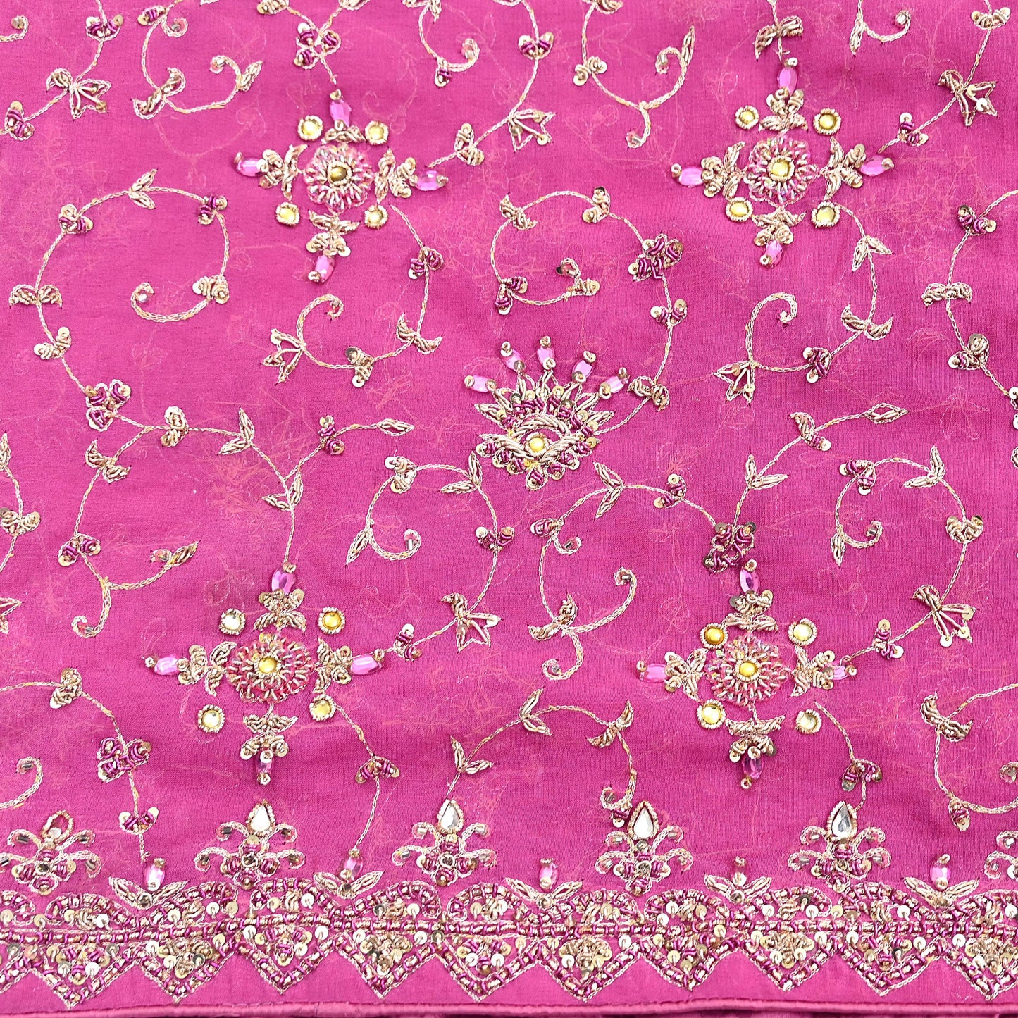 Indian Vintage Heavy Pink Bridal Dupatta Pure Georgette Silk Hand Embroidered Zardozi, Dabka, Zari Work Party Wear Long Stole