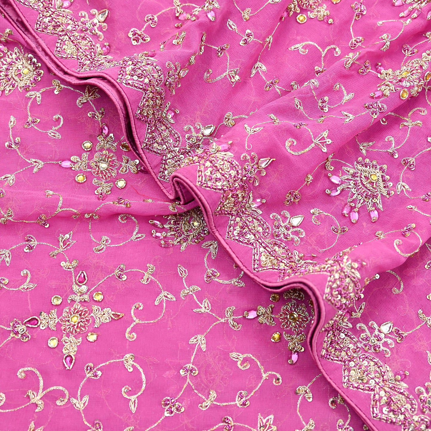 Indian Vintage Heavy Pink Bridal Dupatta Pure Georgette Silk Hand Embroidered Zardozi, Dabka, Zari Work Party Wear Long Stole