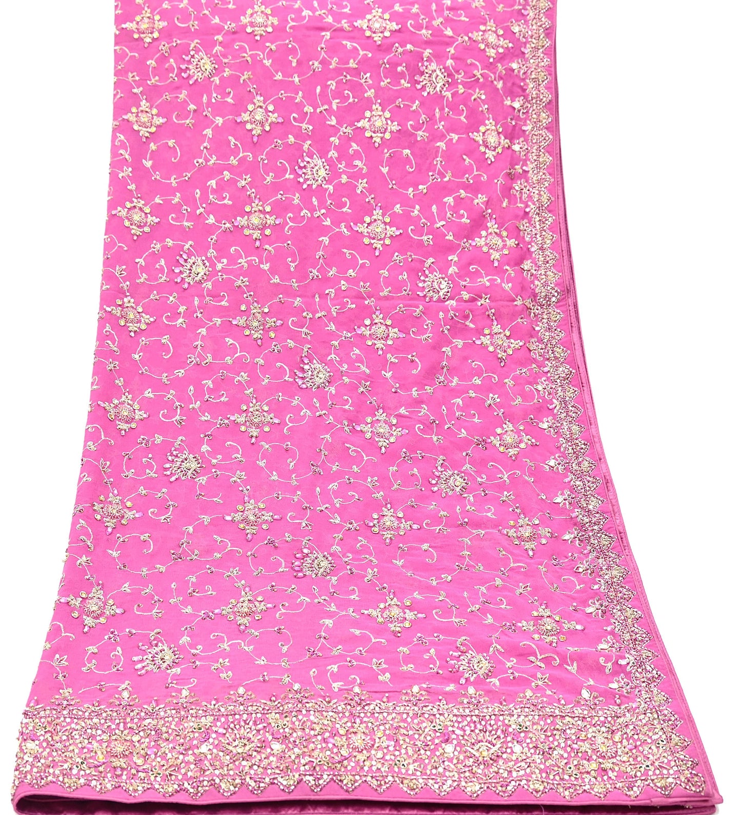 Indian Vintage Heavy Pink Bridal Dupatta Pure Georgette Silk Hand Embroidered Zardozi, Dabka, Zari Work Party Wear Long Stole