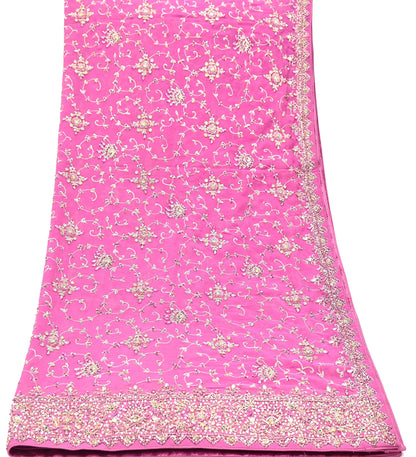 Indian Vintage Heavy Pink Bridal Dupatta Pure Georgette Silk Hand Embroidered Zardozi, Dabka, Zari Work Party Wear Long Stole