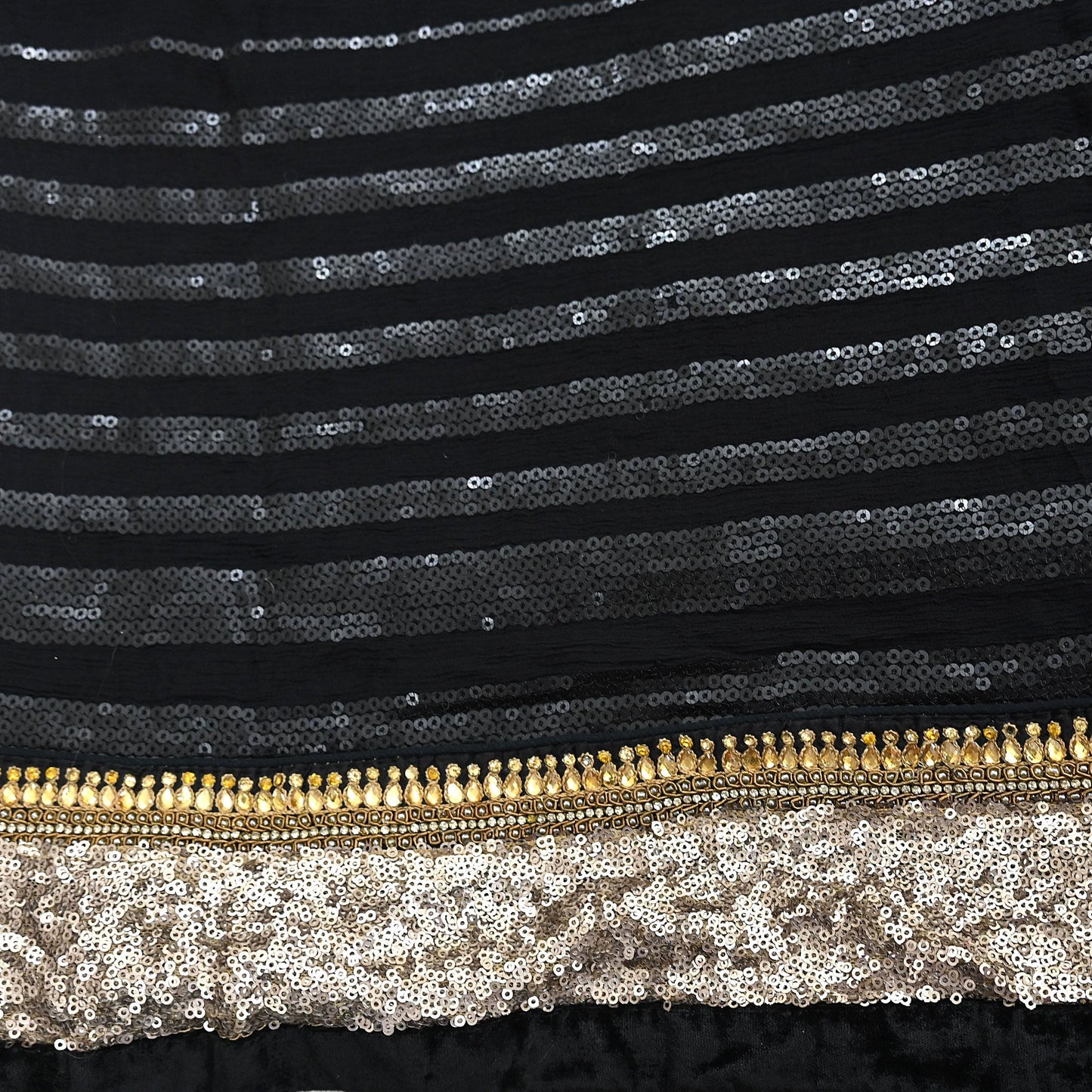 Indian Vintage Heavy Black Dupatta Pure Georgette Silk Long Stole Hand Embroidered Scarf Sequins