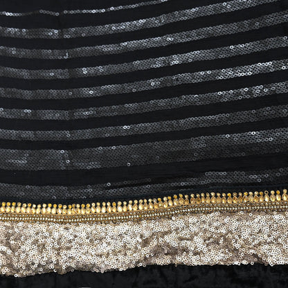 Indian Vintage Heavy Black Dupatta Pure Georgette Silk Long Stole Hand Embroidered Scarf Sequins