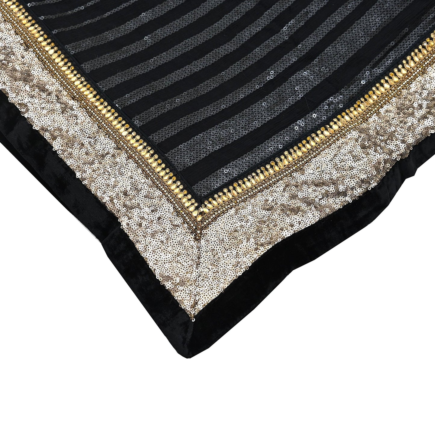 Indian Vintage Heavy Black Dupatta Pure Georgette Silk Long Stole Hand Embroidered Scarf Sequins