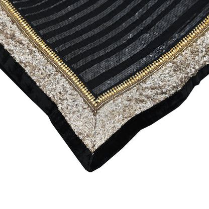 Indian Vintage Heavy Black Dupatta Pure Georgette Silk Long Stole Hand Embroidered Scarf Sequins