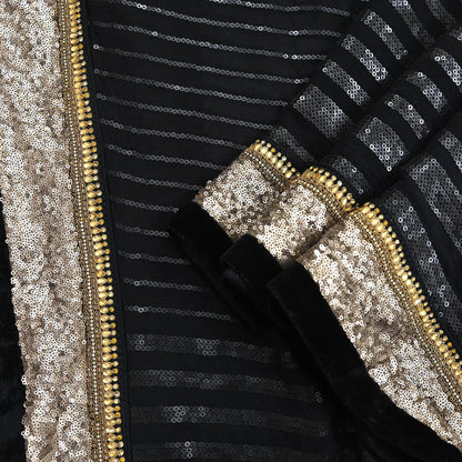 Indian Vintage Heavy Black Dupatta Pure Georgette Silk Long Stole Hand Embroidered Scarf Sequins